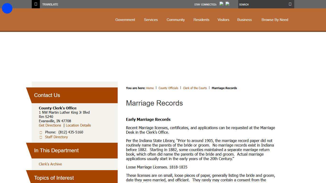 Marriage Records / Vanderburgh County