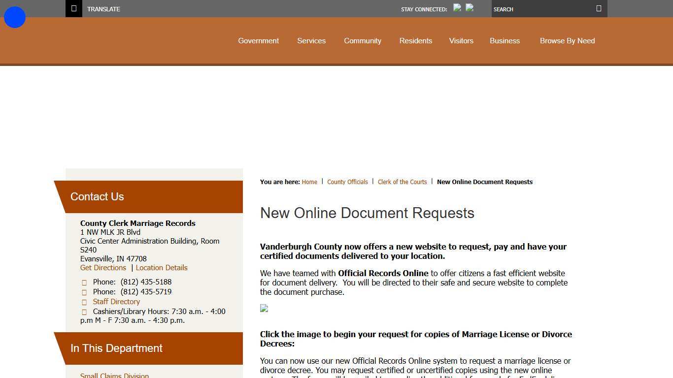 New Online Document Requests / Vanderburgh County