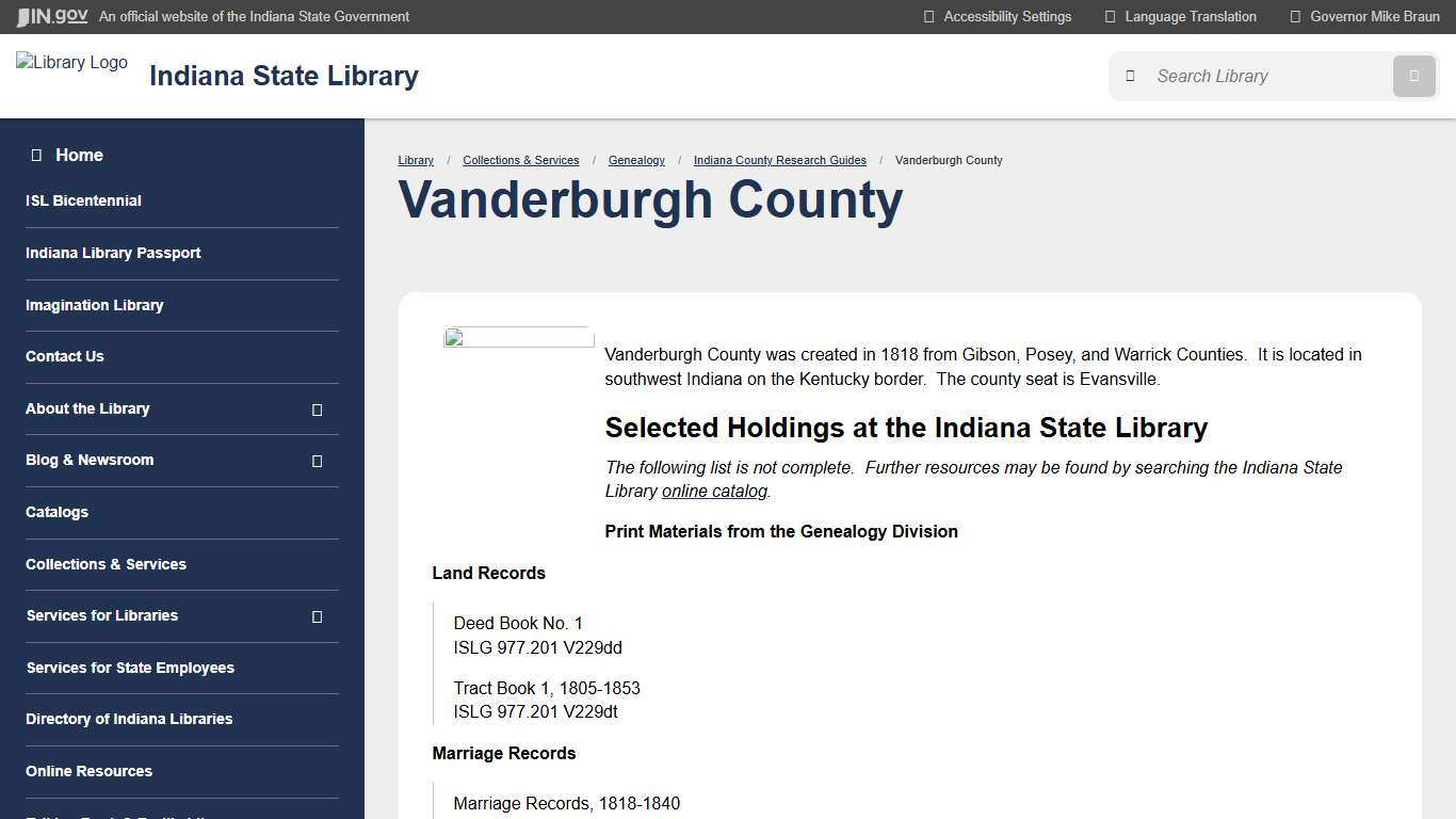 Indiana State Library: Vanderburgh County