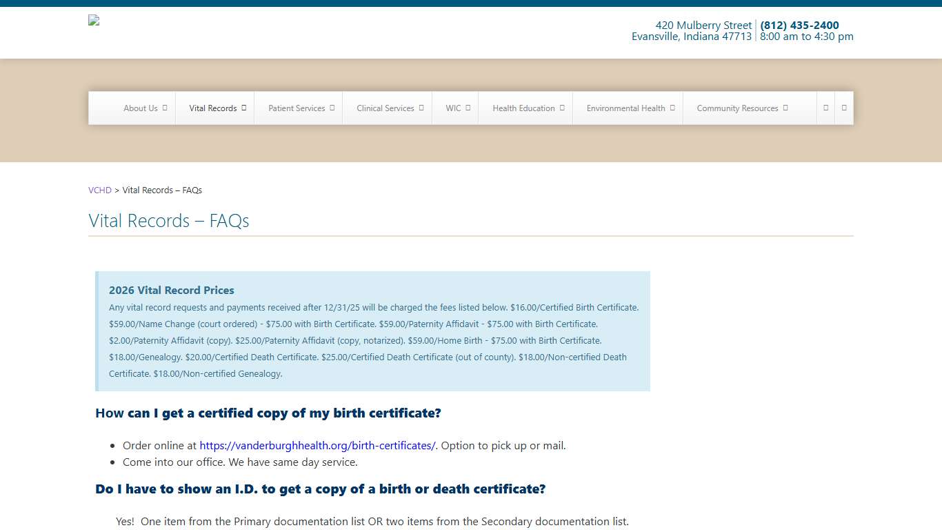 Vital Records – FAQs - VCHD